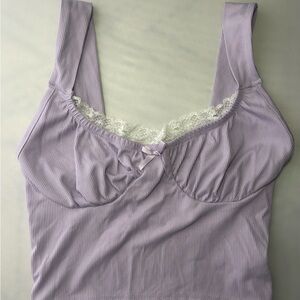 Forever 21 Lavender Ribbed Lace-Trim Camisole Tank